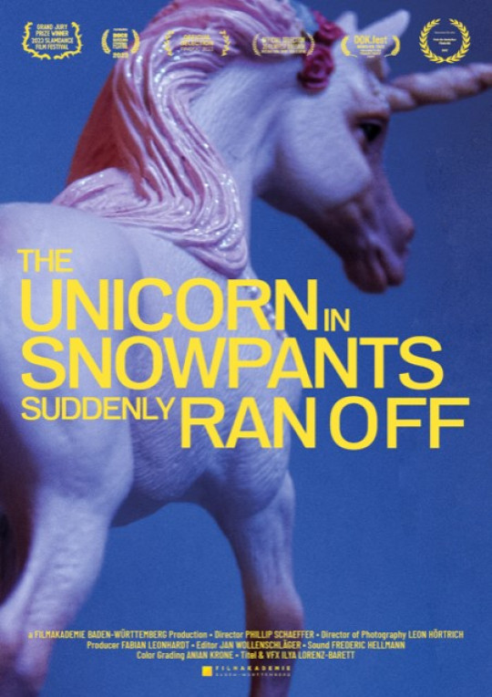 The unicorn in snowpants suddenly ran off
